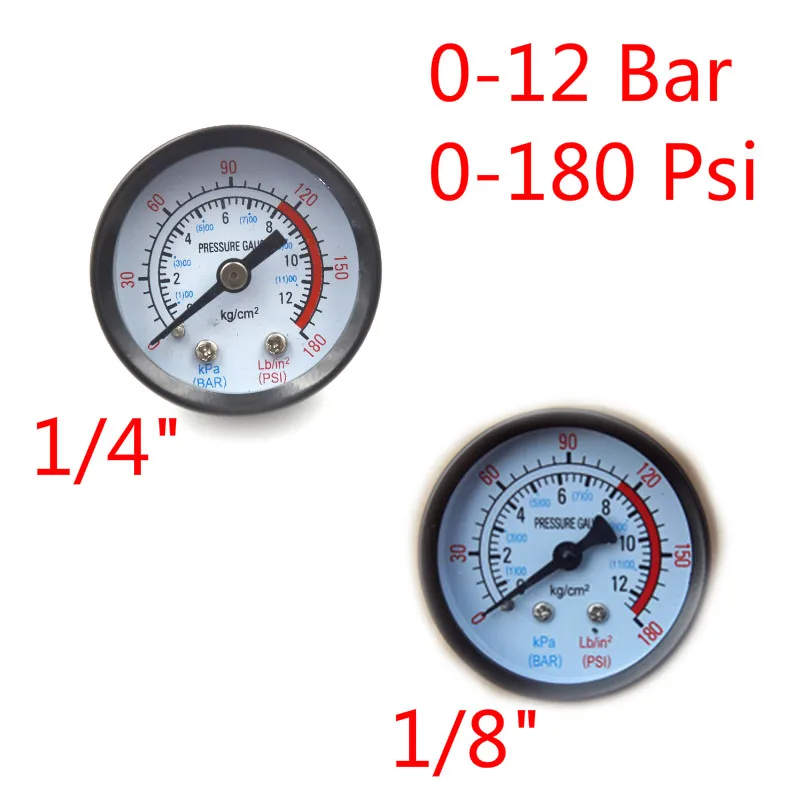 

Bar Air Pressure Gauge 9mm/10mm 1/4 1/8" BSP Thread 0-180 PSI 0-12 Manometer Double Scale For Air Compressor Iron