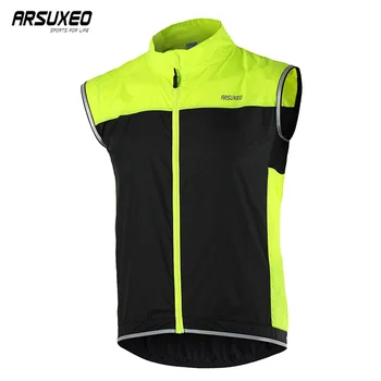 

ARSUXEO Men Cycling Vest Windproof Waterproof Bike Jersey Sleeveless Bicycle Vest MTB Clothing Reflective Wind Coat Jacket 15V1