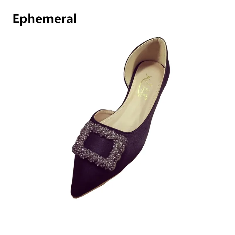 

Ladies Silk Stain Half Cut Flats Pointed Toe High Quality Rhinestones Slip-on Black Red Grey Popular 2019 Pointy Toe Mujer 48 34