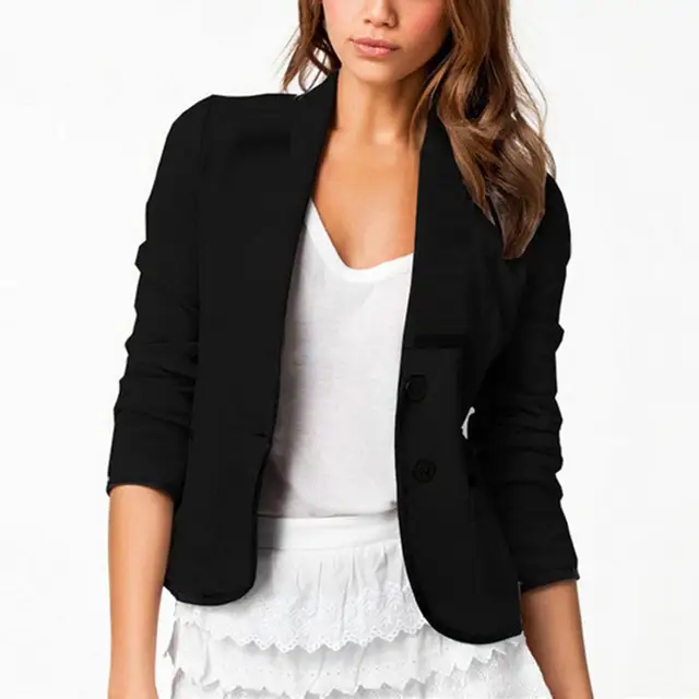 Spring Short Coat Black White Women Blazers And Jackets Slim Lapel Short Suit Jacket Long