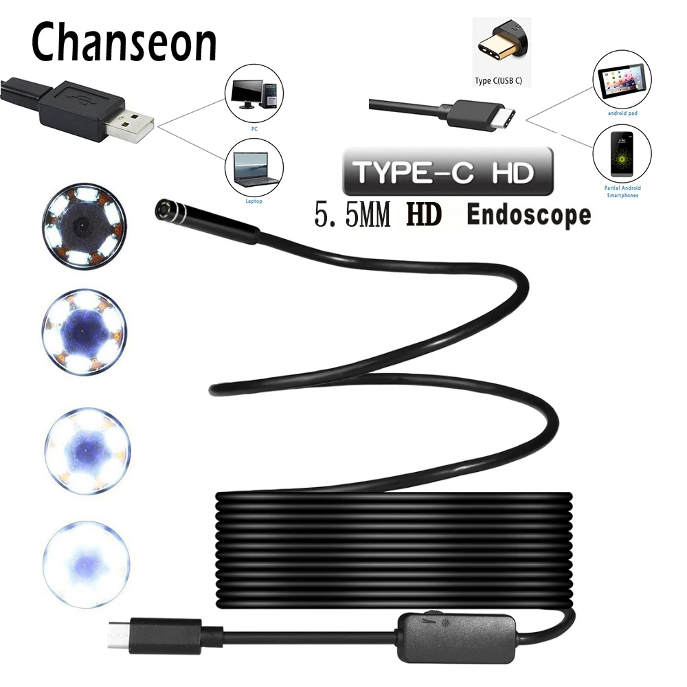 5.5mm HD Android TYPE-C USB Endoscope Camera Waterproof Pipe Inspection Camera Borescope for Huawei Android Phone Borescope