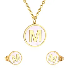 Роскошные Ювелирные наборы с буквами из нержавеющей стали, круглая оболочка, 26 букв алфавита, начальные подвески, ожерелье для женщин, свадебный подарок