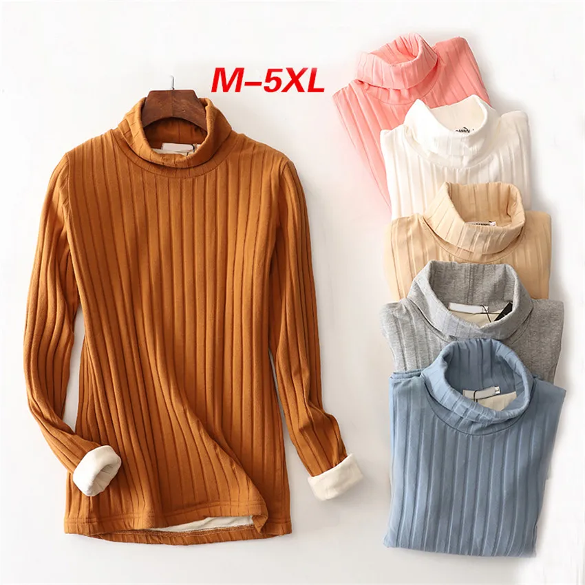 Женская осенне-зимняя водолазка, футболка, футболки с длинным рукавом, теплые плотные бархатные футболки, Женская приталенная рубашка, топы, большие размеры 5XL A695