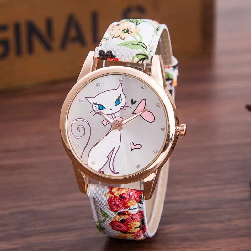 

2016 Casual Folk-custom Flower Watches Fashion Women Analog Quartz Wristwatch Top Design Simple Lady Dress Style Leather reloj