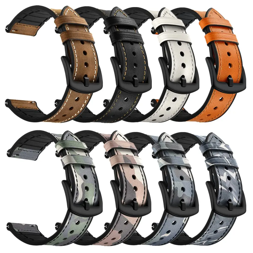 

Camouflage Style Silicone+Leather Strap Band for Huawei Watch GT 22mm Men/Women Wristband for Samsung Galaxy Watch 46mm/Gear S3
