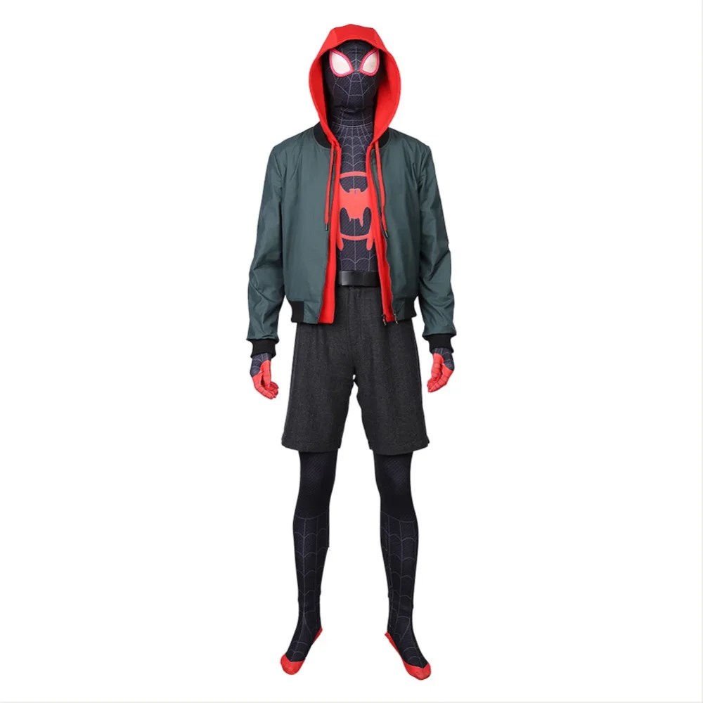 

Full Set Adult Miles Morales Cosplay Spider Man: Into the Spider-Verse Costume Jacket Outfit Boy Spiderman Superhero Jumpsuit