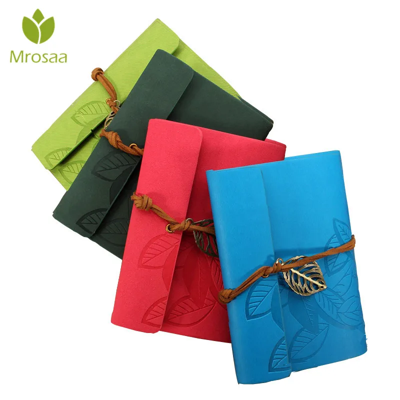 

Mrosaa Sketchbook Stationery Agenda Vintage Diary Notebook Writing Pockets Book Leaf Leather Cover Blank Travel Journal Gift