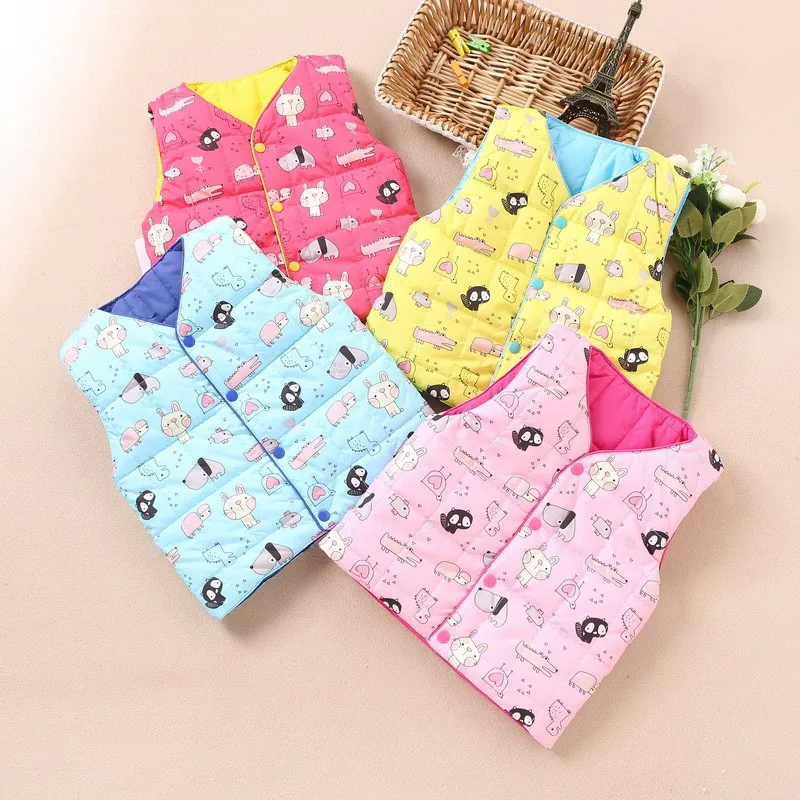 

Baby Vest Spring Autumn Boys Girls Cartoon Print Vest Jacket Clothes Kid Winter Cotton Waistcoat Outerwear Coat New