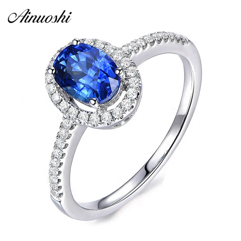 

AINUOSHI 1.25 Carat Oval Cut Blue Sona Bridal Halo Rings 925 Sterling Silver Rings Queen Wedding Engagement Jewelry Lover Gifts