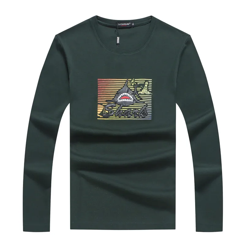 TACE& SHARK бренд Осенняя мужская повседневная хлопковая Футболка Homme модная футболка с принтом акулы с длинным рукавом мужские футболки для фитнеса - Цвет: 8929