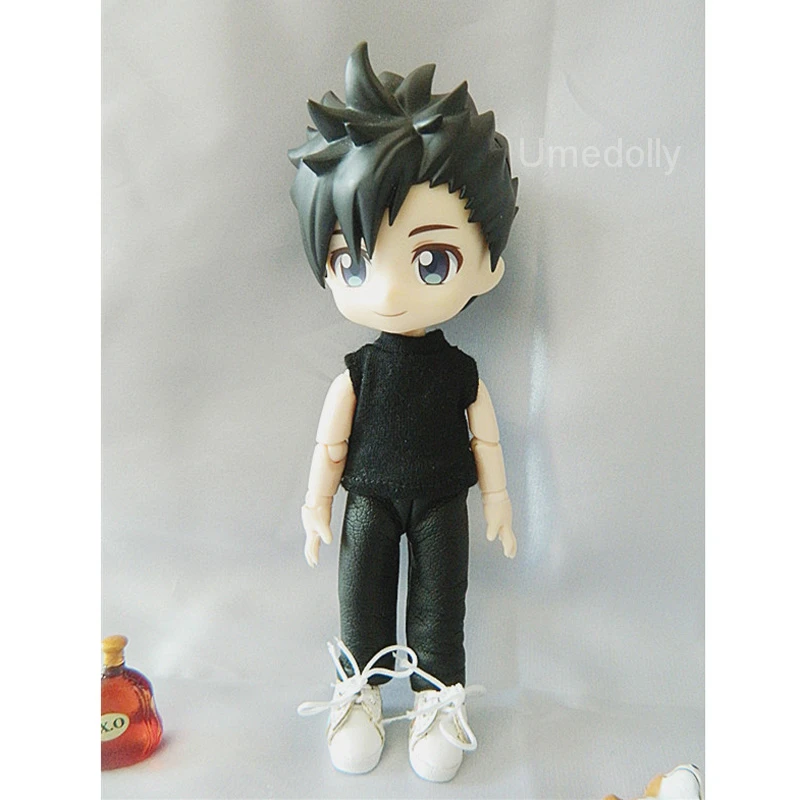 

1 Set Handmade Cool Black Vest and Leather Trousers for OB11 Obitsu 11 1/12 Doll Clothes Accessories