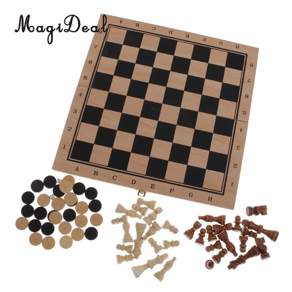 MagiDeal 3 в 1 деревянная складная шахматная доска набор шашек нарды игра игрушка S/M/L для смешной семьи друг игры подарки коллекция - Цвет: M