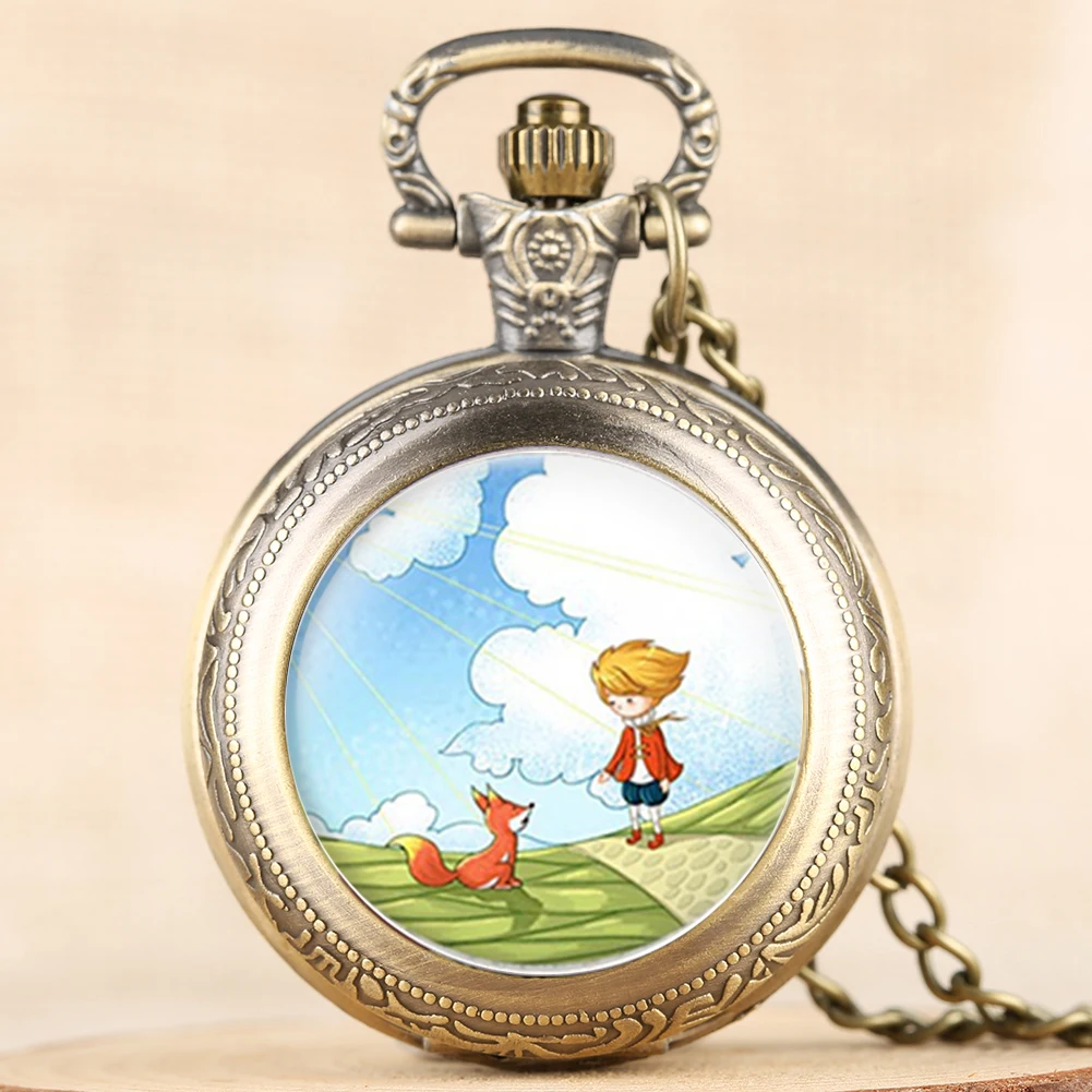 Quartz Mens Necklace Pocket Watch Cartoon Pattern Pocket Watch for Boy Arabic Number Pocket Watches for Teenager - Цвет: Bronze