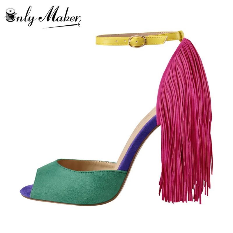 fringe open toe heels