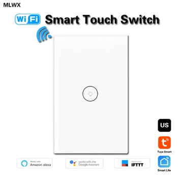 

WiFi Smart Wall Light 1 Gang Switch Glass Touch Panel Wireless Remote Control by Mobile APP Anywhere Compatible with Alexa