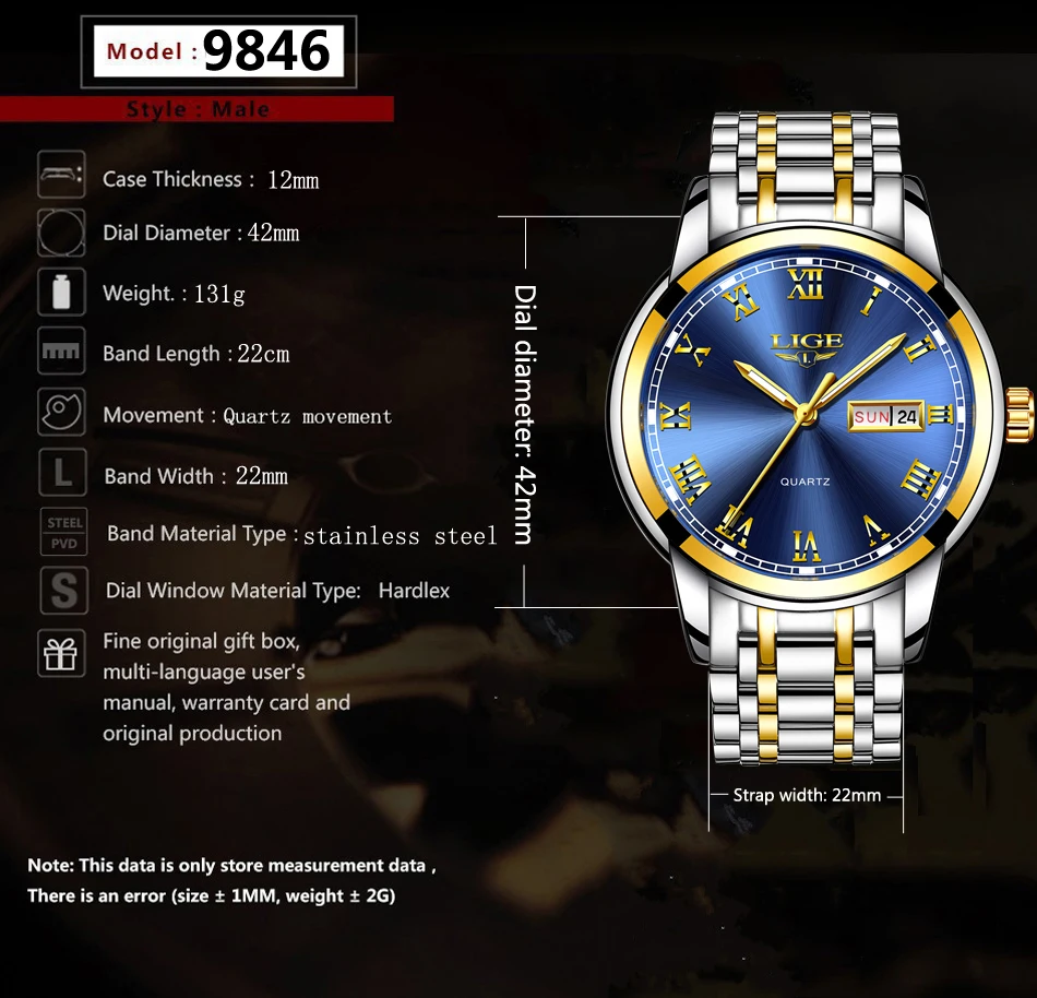 simple and beautiful Wristwatch, featuring a stainless steel and gold strap for men. 
