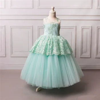 

flower girl dress lace appliques tulle sheer neck open back kids beauty pageant party dress with bow vestido