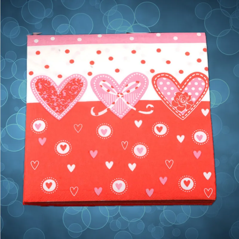 

33*33cm New sale table napkin paper cute pink red tissue hearts decoupage hotel patry festive decorative patterned food-grade