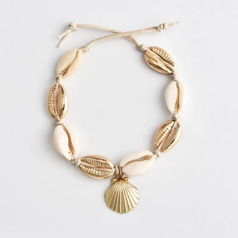 

Vintage Antique Gold Color Anklet Women shell sequins Beads Geometric Bracelet Charm Bohemian Ankle Bracelet Boho Foot Jewelry