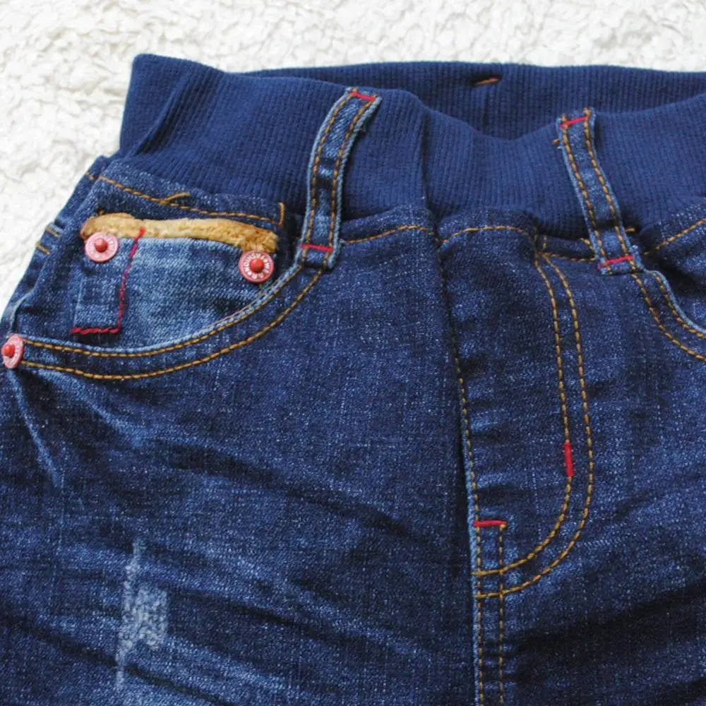 4063 детские джинсы, детские джинсы для мальчиков, мягкие джинсовые штаны с дырками для мальчиков, темно-синие брюки, эластичная резинка на талии, весна-осень