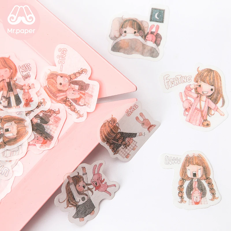 Mr.paper 40Pcs/bag 24 Designs Cute Diary Sticker Scrapbooking Heart Beat Series Japanese Kawaii Creative Stationery Deco Sticker