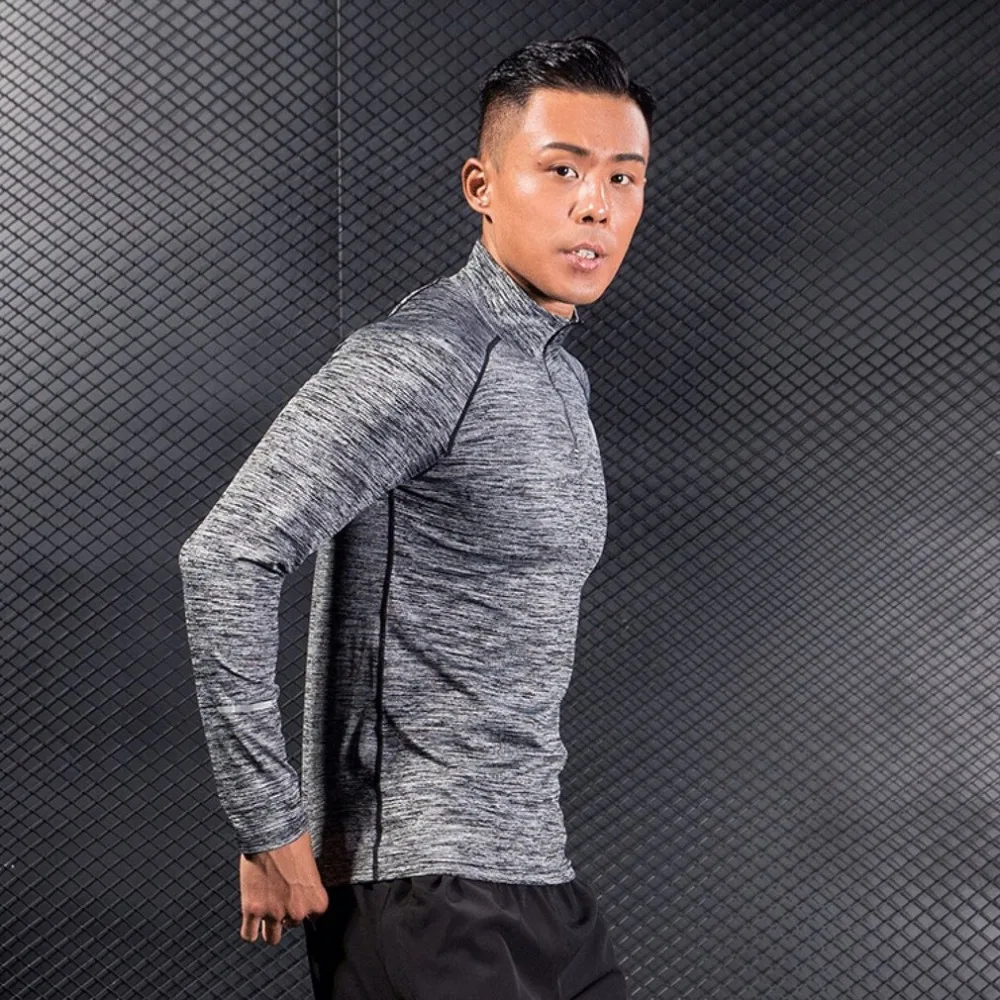 

Men Sportswear Long Sleeves Stand Collar Zipper Opening Outdoor Mountaineering Running Quick Dry Fitness Training Clothes