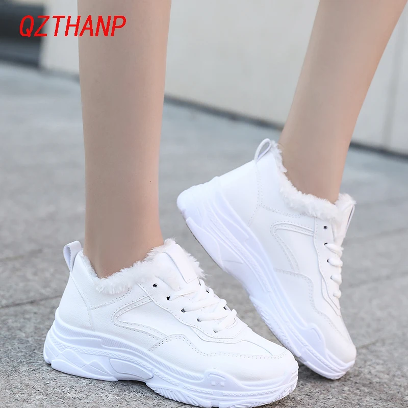 

Winter Comfortable Flat Shoes Women Plush Tenis Feminino Black Ladies Zapatos De Mujer Lace-Up Sneakers Casual Krasovki Ayakkabi