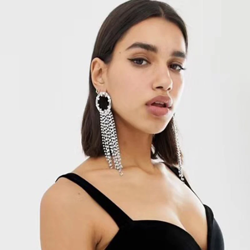 

Dvacaman Long Crystal Beads Tassel Earrings for Women Big Dangle Drop Earrings Wedding Bridal Jewelry Female Bijoux Wholesale C1