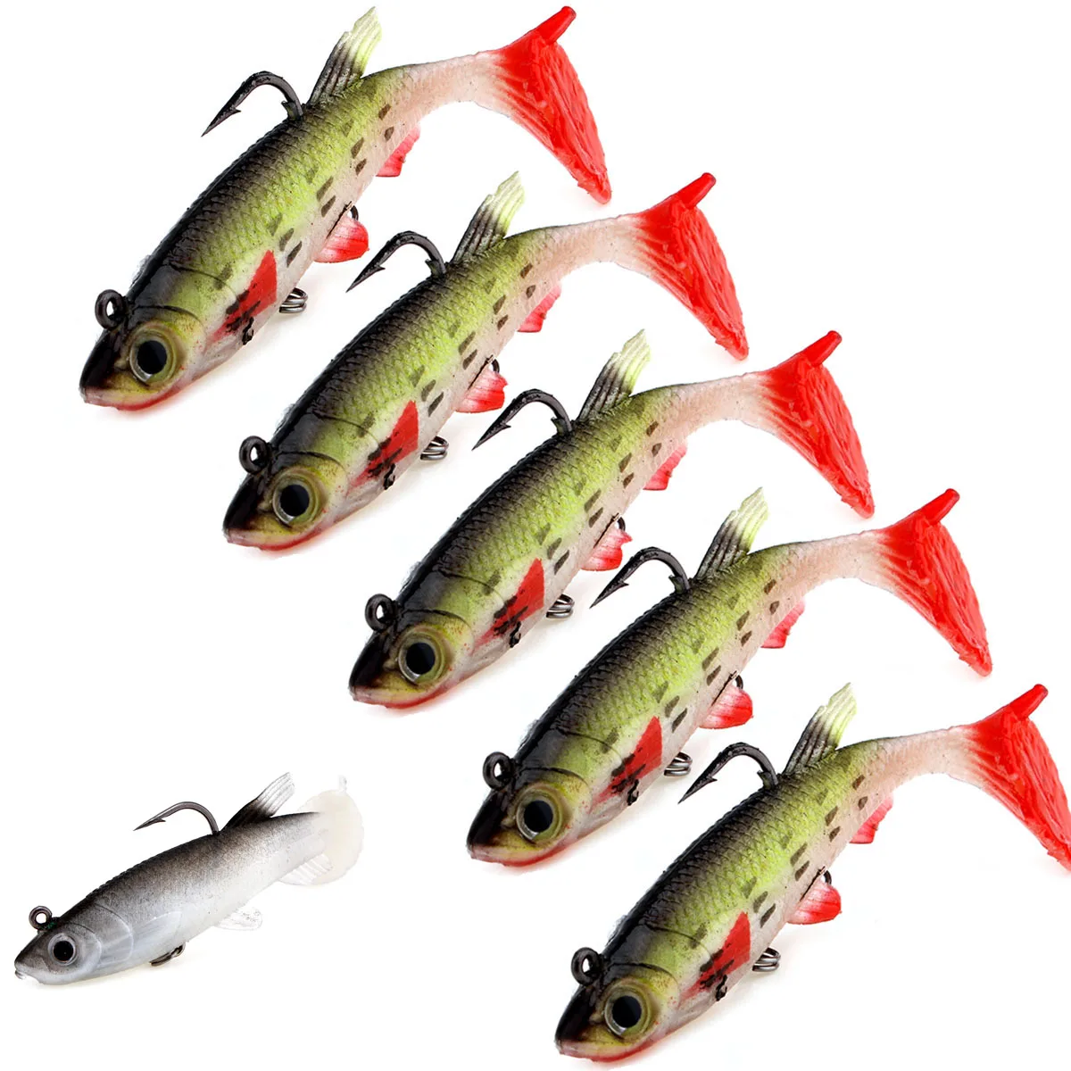 

5pcs Mini Fishing Lure Swimbait 8.5cm/13g Sea Bass Killer Lead Jig Head Soft Wobbler Fishing Swim Bait