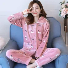 Женский комплект для отдыха из кораллового флиса, Новое поступление, зимние женские пижамные комплекты, Модные свободные пижамы, кардиган на пуговицах