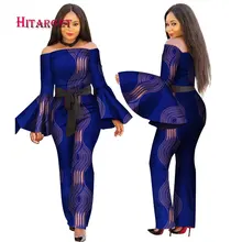 African Print Women Jumpsuit Slash-Neck Long Sexy Romper Wide Leg Pants African Ladies Jumpsuits