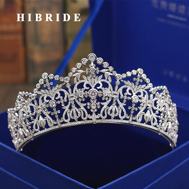 

HIBRIDE Luxury Headband Noble AAA Cubic Zircon Crown And Tiaras For Bridal Shiny Hair Accessories Wedding Jewelry Gifts C-61