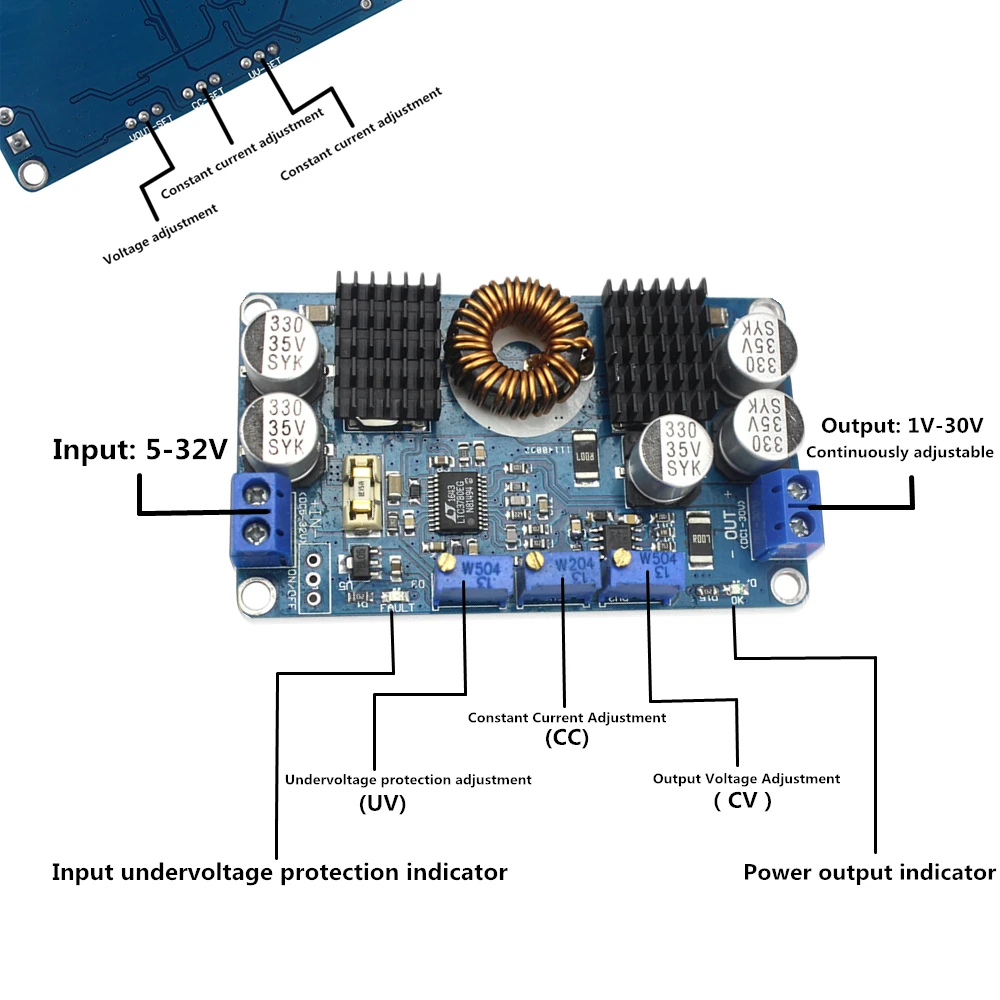 

DC 5-32V to 1V-30V LTC3780 10A Automatic Step Up Down Regulator Charging Module