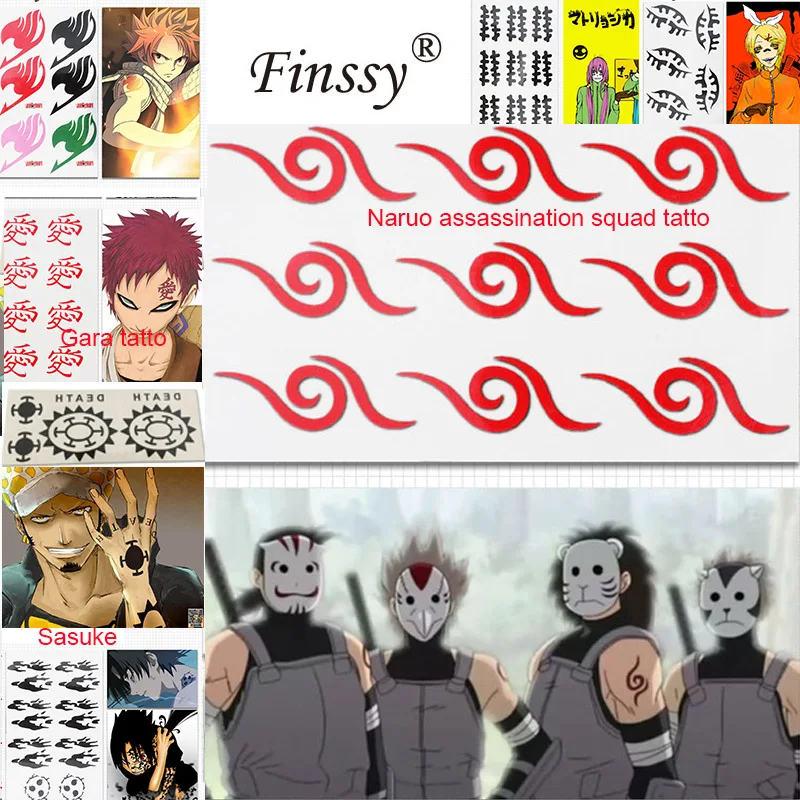 

Hatsune GUMI Miku Luka Cosplay Tattoo One piece Trafalgar Law Sticker Naruto assassination squad Gaara Sasuke Fairy Tail Tatto