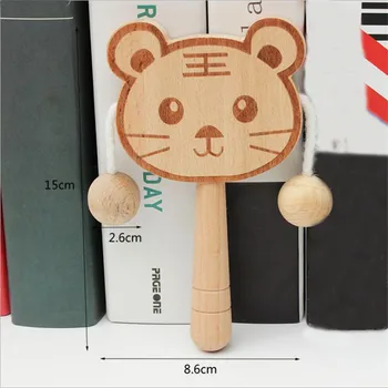 

0-12 Months Baby Toys Beech Wood Cartoon Animal Rattles Early Childhood Music Toy Infant Pacify Toys Montessori Stroller Toys