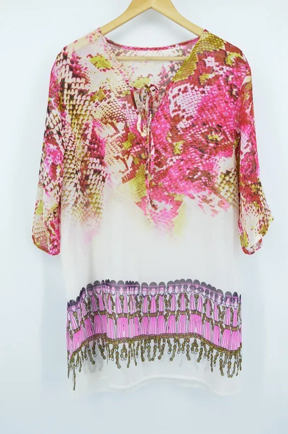 New Arrivals Beach Caftan Swimsuit Cover up Print Chiffon Pareo Women Robe Plage Swimwear Dress Sexy Sarong Beach Tunic #Q152 16