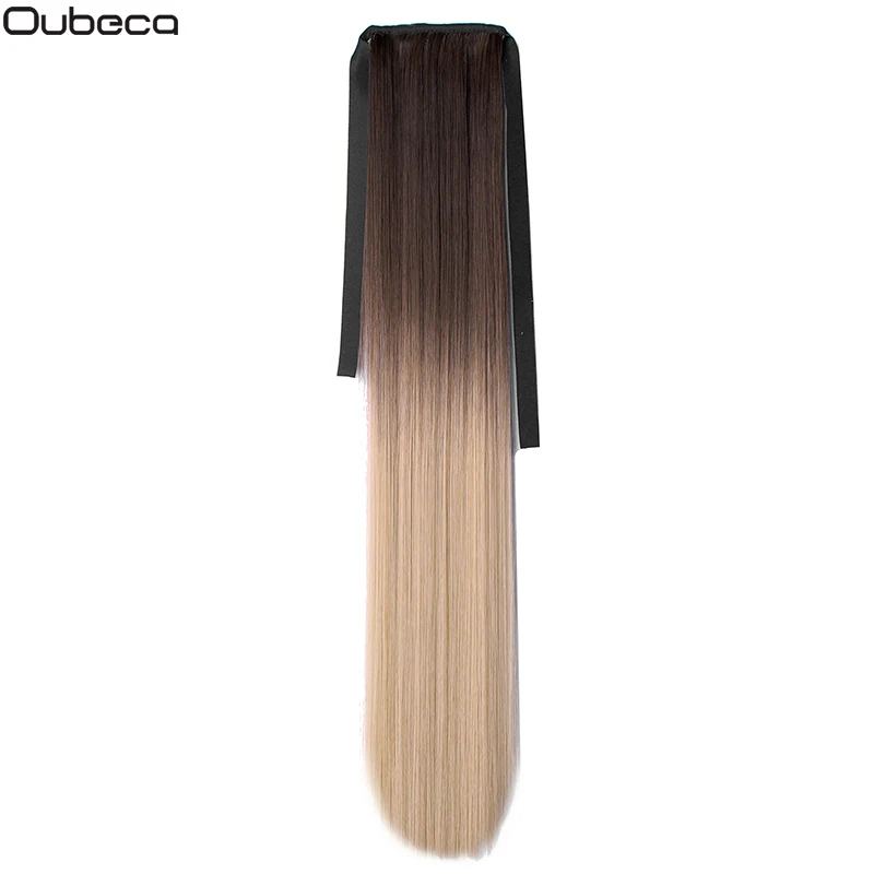 Oubeca 22 Inches Synthetic Ombre Ponytail Straight Long Two Tone Ribbon Pony Tail Hair Piece Clip In Hair Extensions For Women