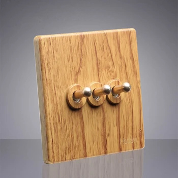 

2pcs Toggle Switch Luxury Yellow Wood Color BE Retro Old Fashioned 3 Open Double Control On/off Bedside Power Light Switch