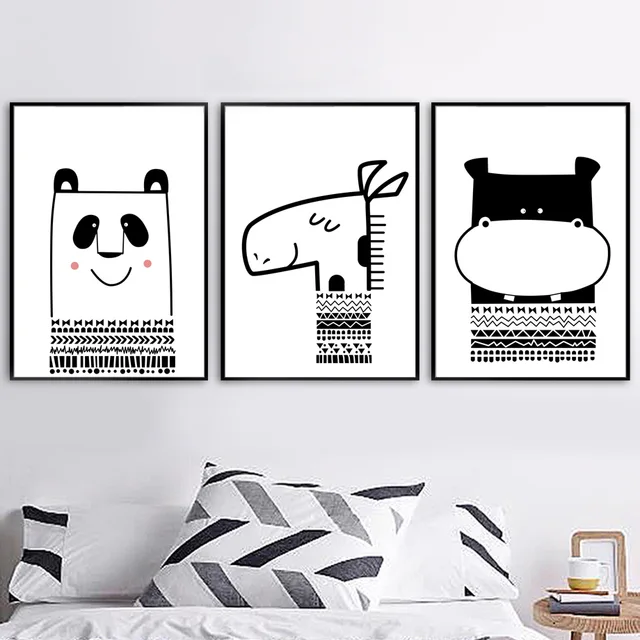 Panda Deer Tiger Hippo Cartoon Animal Nordic Posters 1