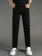 Fashion Streetwear Men's Jeans Black Color Elastic Skinny Jeans hombre Ankle Zipper Ripped Jeans For Men Hip Hop Pants homme