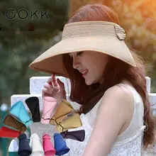 COKK Brand 2017 New Spring Summer Visors Cap Foldable Wide Large Brim Sun Hat Beach Hats for Women Straw Hat Wholesale Chapeau