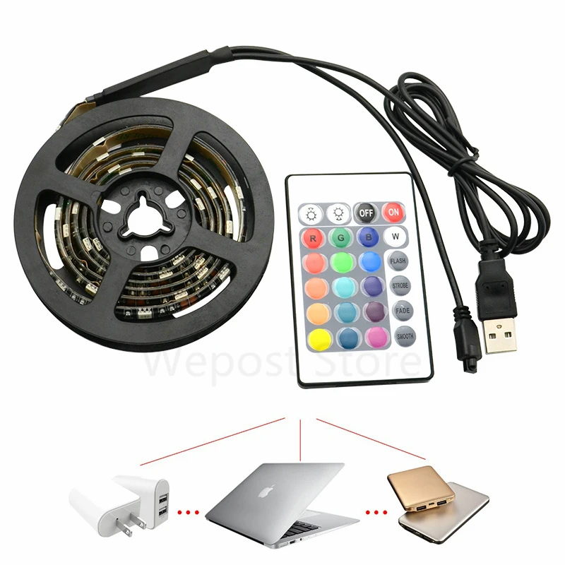 60 светодиодов/м USB Светодиодная лента водонепроницаемый SMD 5050 RGB шнур ТВ комплект