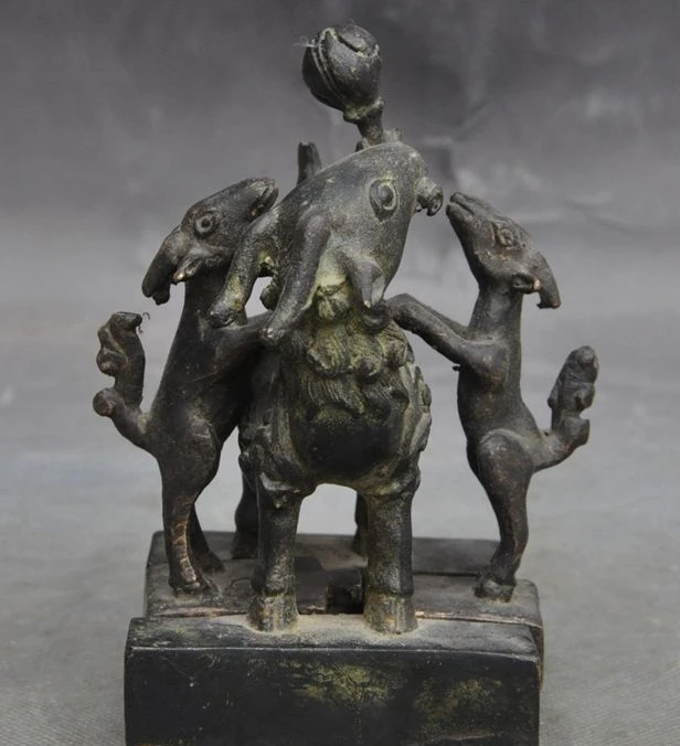 

Collect Lucky Old Chinese Pure Bronze fengshui 3 Sheep Statue Seal Stamp Set