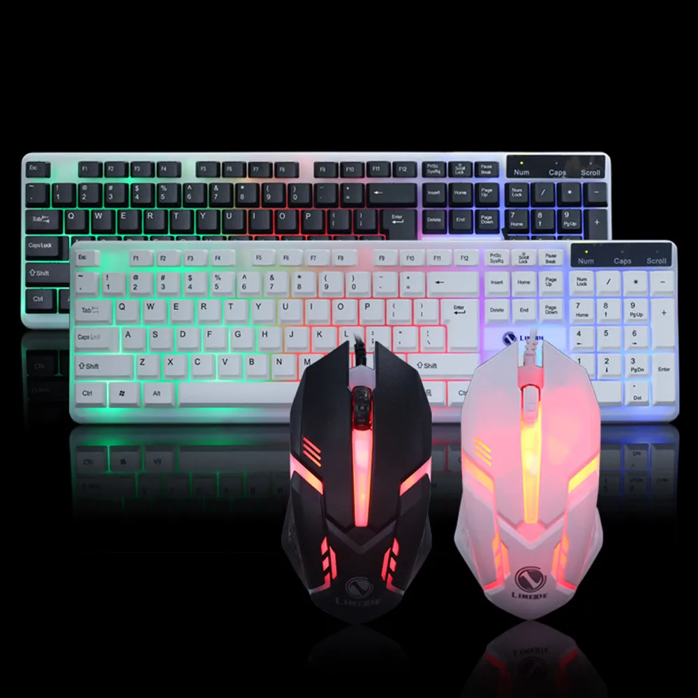 2019 Новый горячий T11 красочные светодиодный с подсветкой USB проводной PC Радуга Gaming Keyboard 104 ключей Мышь комплект 3D колеса 1600 Точек на дюйм