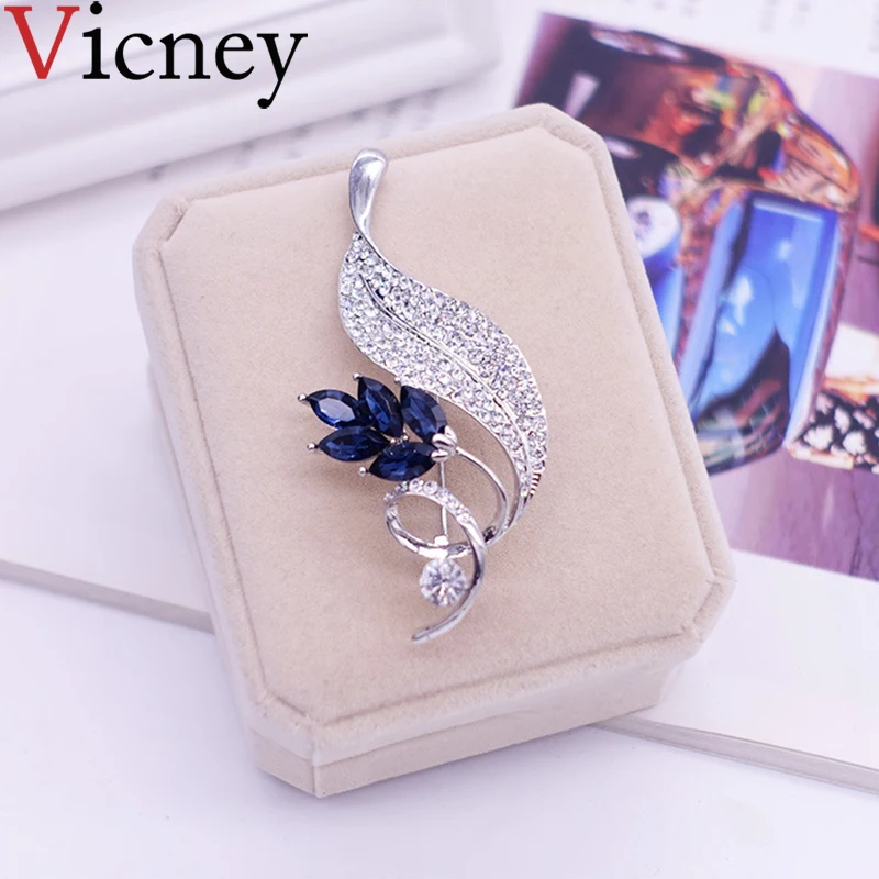 

Vicney New Gorgeous Crystal Zircon Brooches Flower leaf Zircon Brooches pins for women grils hats clothes jewelry Party gift