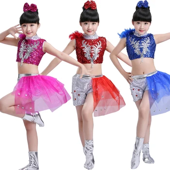 

Children Ballroom Hip Hop Performance Clothing Sets Boys Girls Jazz Modern Dance Costumes Kids Sequins Dancewear Suits