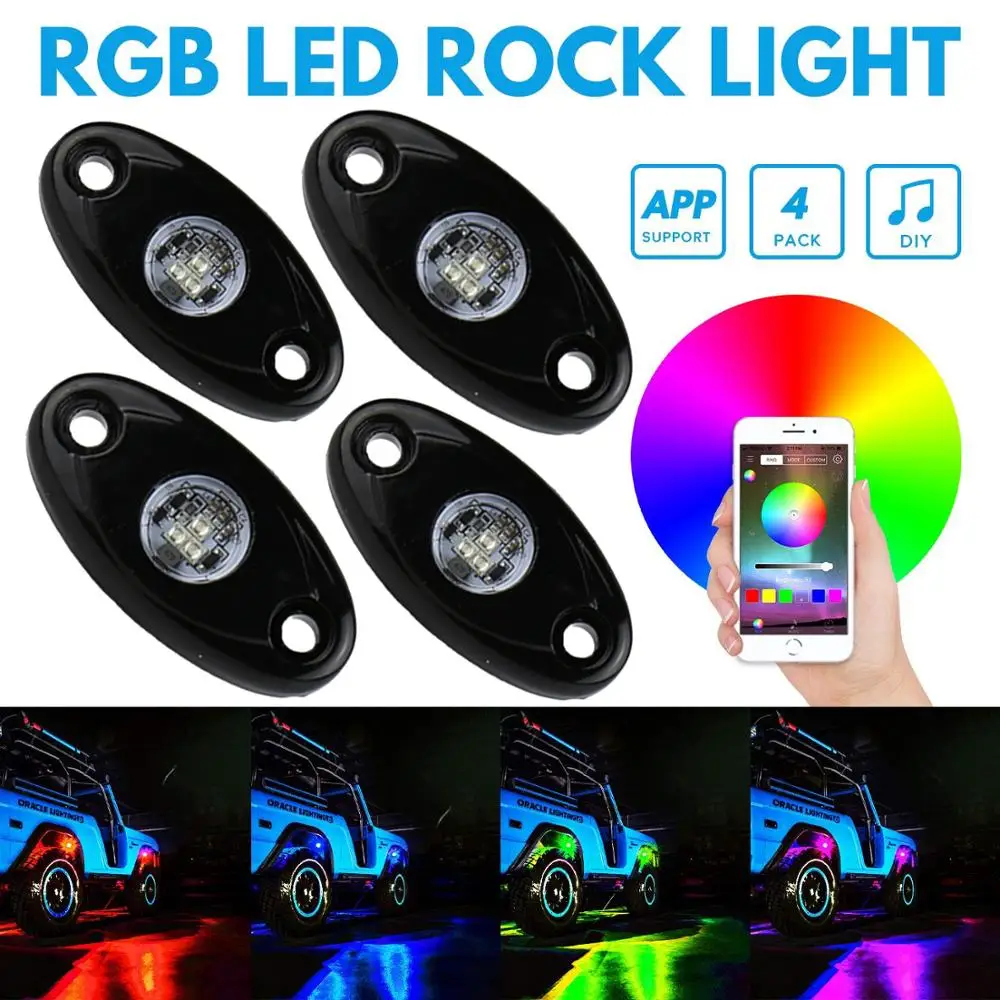 

Lonleap Car 4 Pcs Rgb Led Rock Lights Kit Bluetooth Control Lamp Neon Lights For Jeep Off Road Truck Waterproof Car LED Light