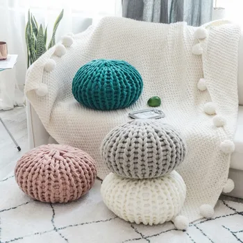 

40cm Nordic solid green/pink/white/grey round woven futon pillow handmade wool back cushion throw pillow household decor