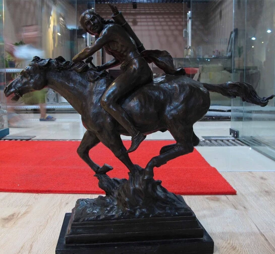 

xd 003428 Western Art Decor Bronze Copper Marble Base Mason Ride Horse Statue Sculpture