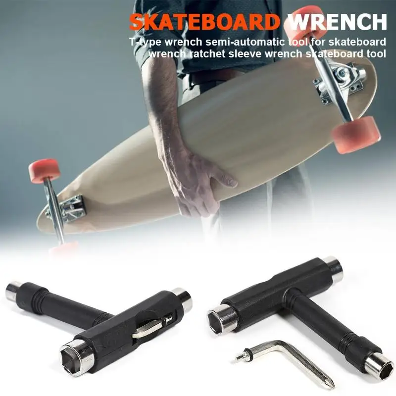 

T-Type Skateboard Wrench Tool Ratchet Mini Kick Socket Wrench Kick Scooter Skate Hand Tool Black 2019